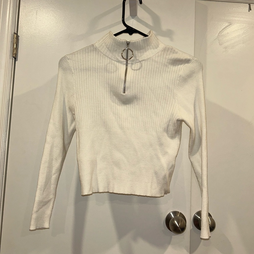 White Ribbed Turtleneck Sweater